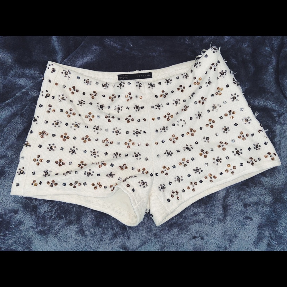 white bejeweled shorts